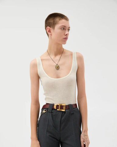 Embroidered Ribbed Wool Tank Top