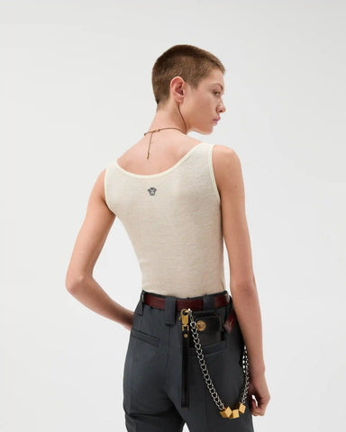 Embroidered Ribbed Wool Tank Top