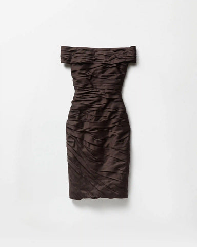 Draped Envers-Satin Off-Shoulder Midi Dress
