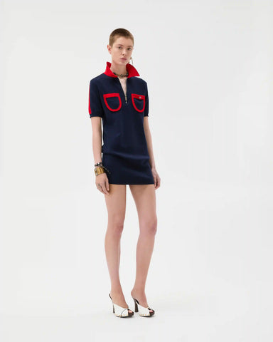 Cotton Knit Zip Mini Dress