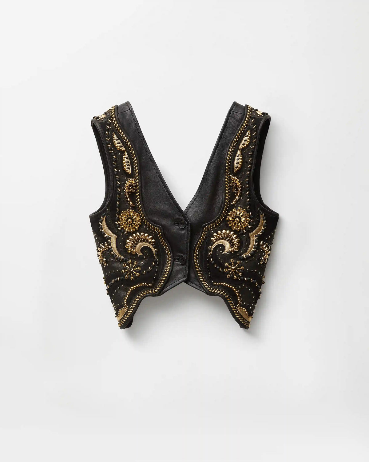 Embroidered Crop Leather Vest