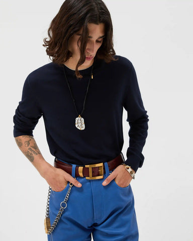 Embroidered Wool Knit Crewneck Sweater
