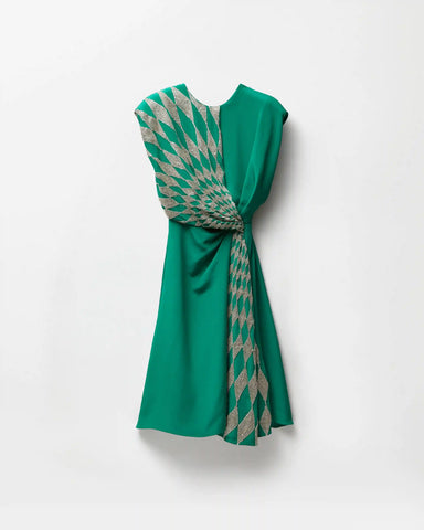 Embroidered Silk Midi Evening Dress