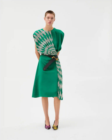 Embroidered Silk Midi Evening Dress