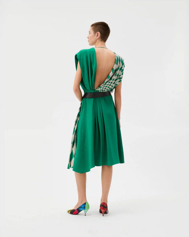 Embroidered Silk Midi Evening Dress