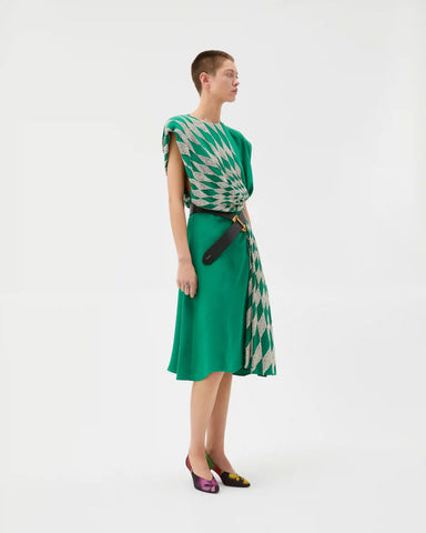 Embroidered Silk Midi Evening Dress