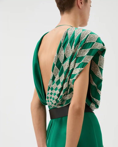 Embroidered Silk Midi Evening Dress