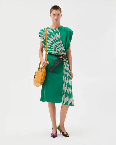 Embroidered Silk Midi Evening Dress