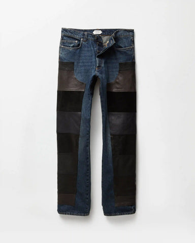 Leather Patchwork Straight Jeans
