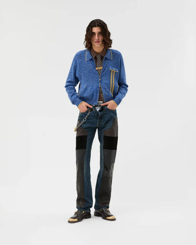 Leather Patchwork Straight Jeans