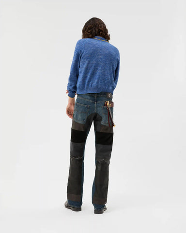 Leather Patchwork Straight Jeans