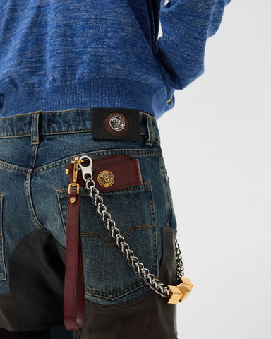 Leather Patchwork Straight Jeans