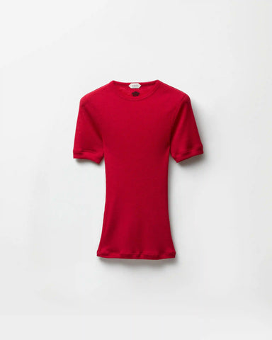 Embroidered Wool Ribbed Knit T-Shirt