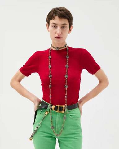 Embroidered Wool Ribbed Knit T-Shirt
