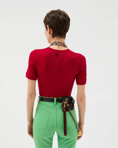 Embroidered Wool Ribbed Knit T-Shirt