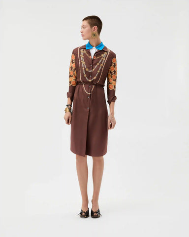 Printed Silk Twill Mini Shirt Dress