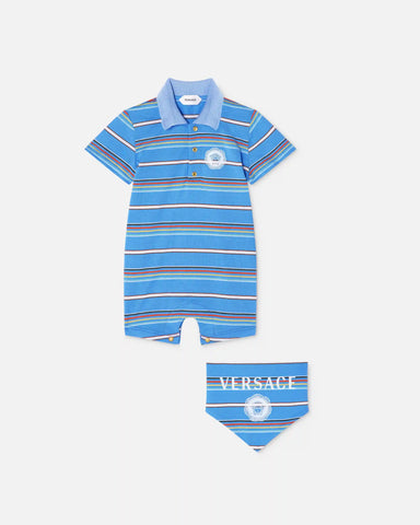 Baby Printed Striped Sleepsuit & Bandana Bib Set