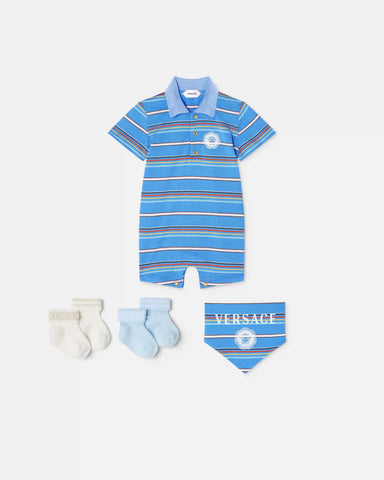 Baby Printed Striped Sleepsuit & Bandana Bib Set