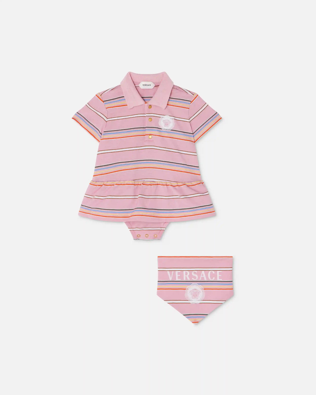 Baby Printed Striped Shirt Dress and Bandana Bib Set