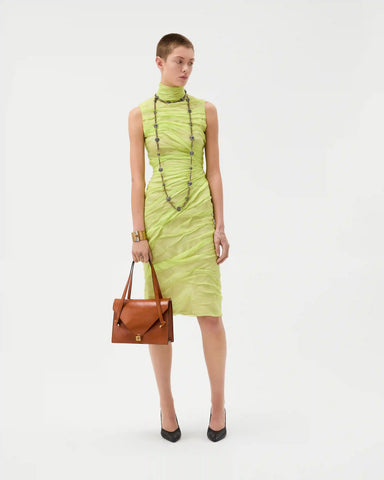 Silk-Chiffon Draped Midi Dress