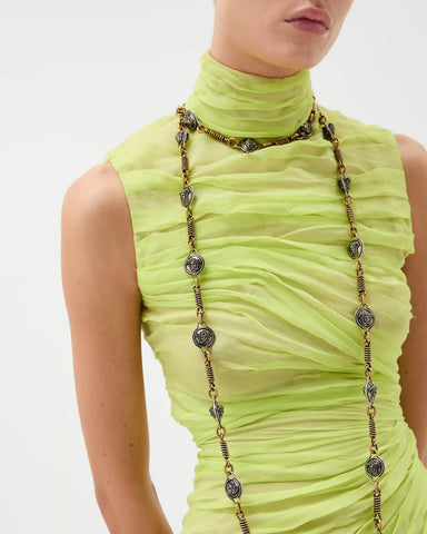 Silk-Chiffon Draped Midi Dress