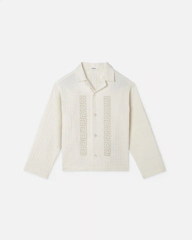 Kids Embroidered Micro-Check Jacquard Cotton Shirt