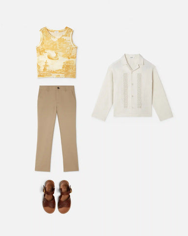 Kids Embroidered Micro-Check Jacquard Cotton Shirt