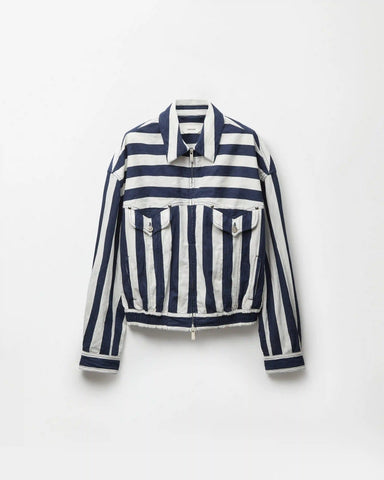 Striped Cotton Denim Blouson