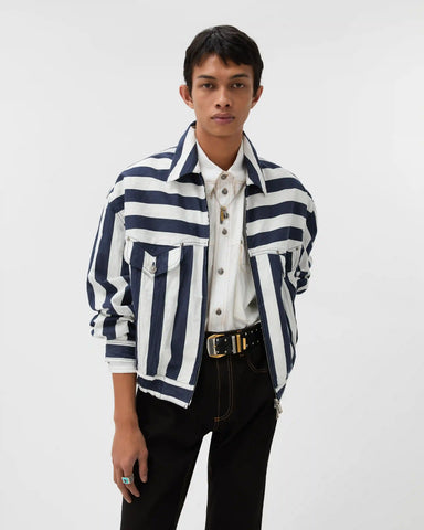 Striped Cotton Denim Blouson