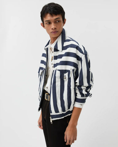 Striped Cotton Denim Blouson