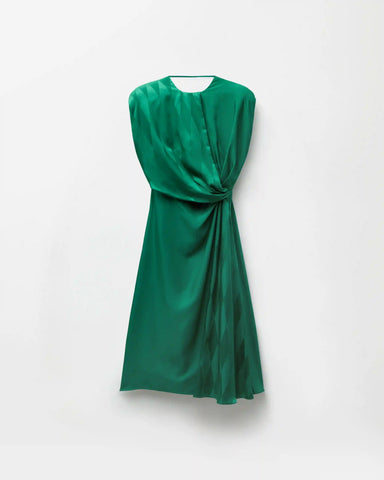 Jacquard Silk Draped Midi Dress