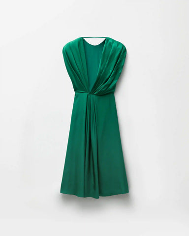 Jacquard Silk Draped Midi Dress
