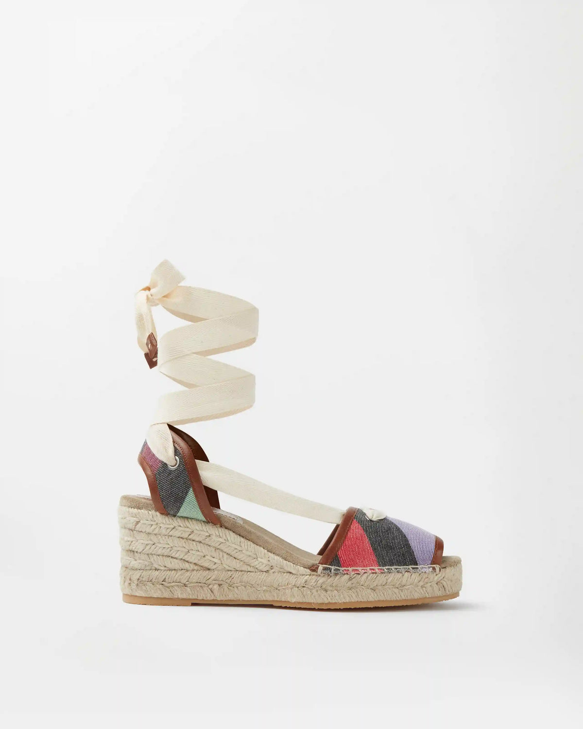 Lola Striped Denim Wedge Sandals 65 mm