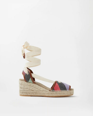 Lola Striped Denim Wedge Sandals 65 mm