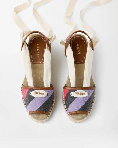 Lola Striped Denim Wedge Sandals 65 mm