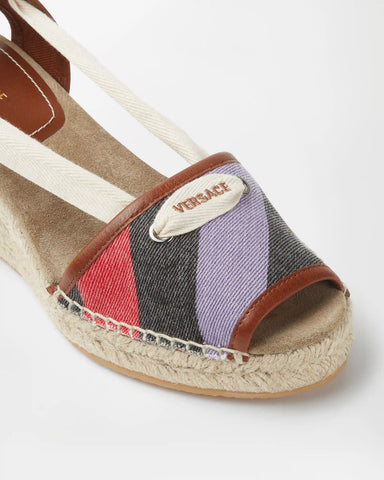 Lola Striped Denim Wedge Sandals 65 mm