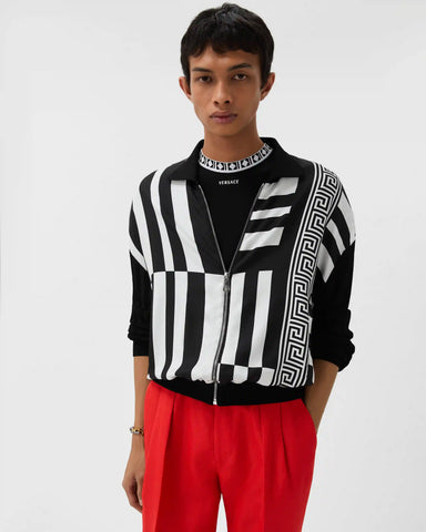 Knit Zip Cardigan with Printed Silk Inserts