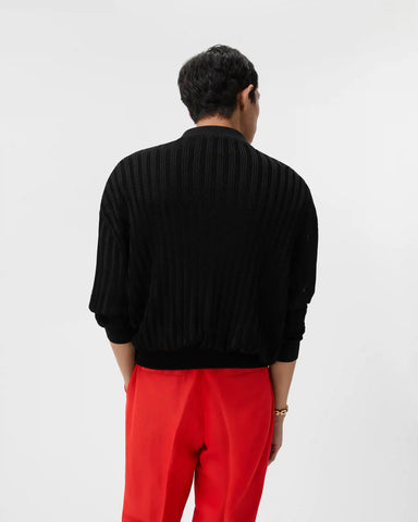 Knit Zip Cardigan with Printed Silk Inserts