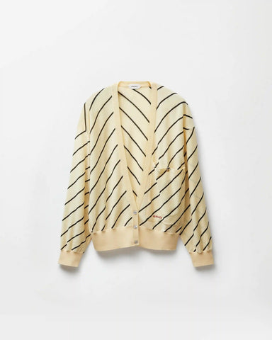 Striped-Intarsia Wool Knit Cardigan
