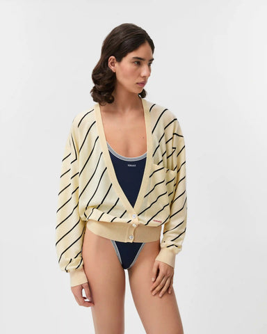 Striped-Intarsia Wool Knit Cardigan