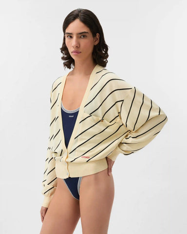 Striped-Intarsia Wool Knit Cardigan