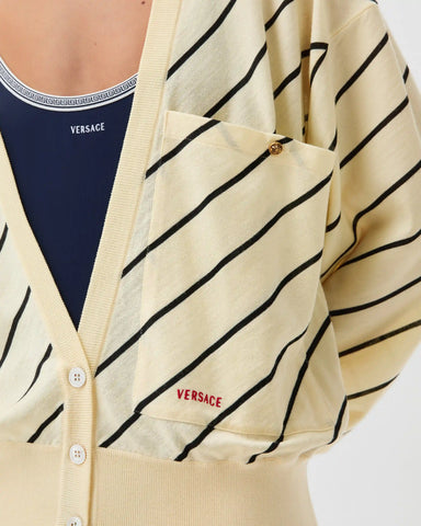 Striped-Intarsia Wool Knit Cardigan
