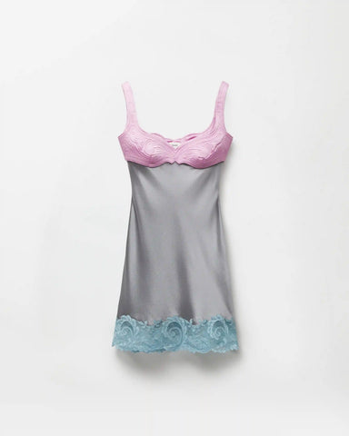 Lace-Trim Silk Cady Satin Mini Dress