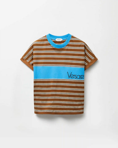 Embroidered-Logo Striped-Intarsia Cotton T-Shirt