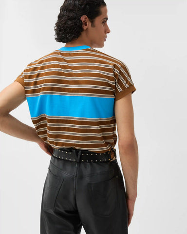 Embroidered-Logo Striped-Intarsia Cotton T-Shirt