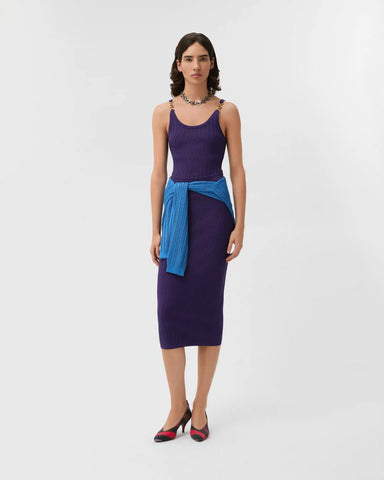Stretch Viscose Mesh Ribbed Knit Midi Skirt