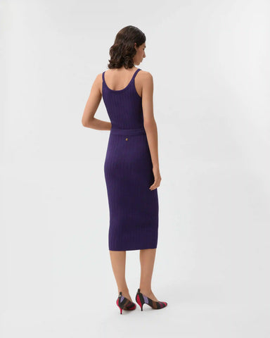 Stretch Viscose Mesh Ribbed Knit Midi Skirt