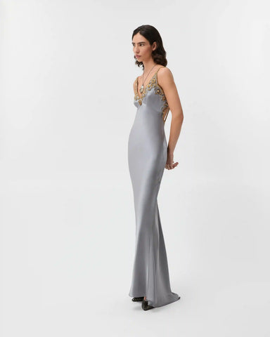 Embroidered Silk Cady Satin Gown