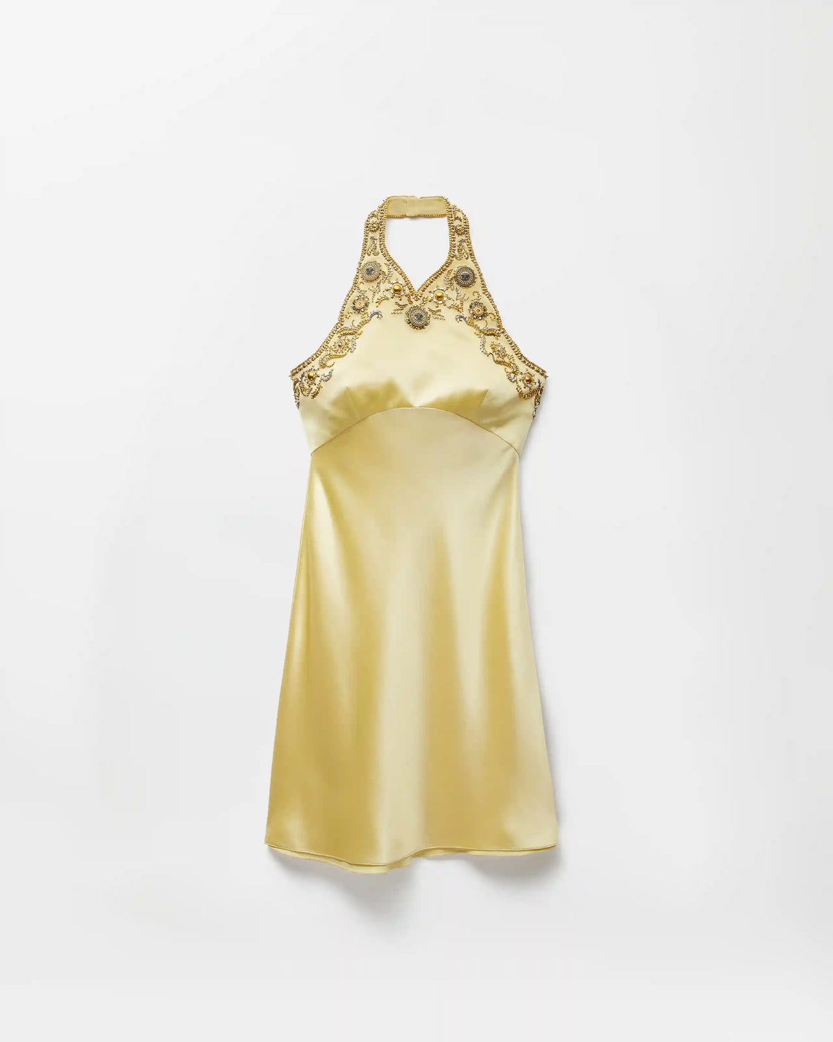 Embroidered Silk Cady Satin Mini Dress