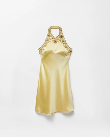 Embroidered Silk Cady Satin Mini Dress
